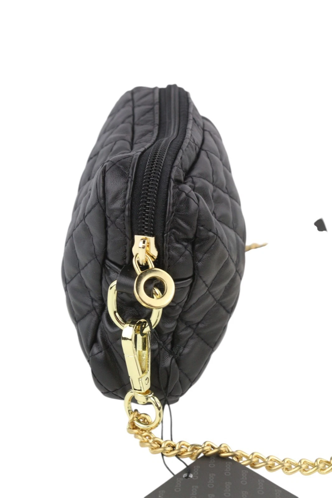 O Bag Extra Pocket Women's Bag OS Black Quilted Coated Gold Chain Crossbody - O Bag