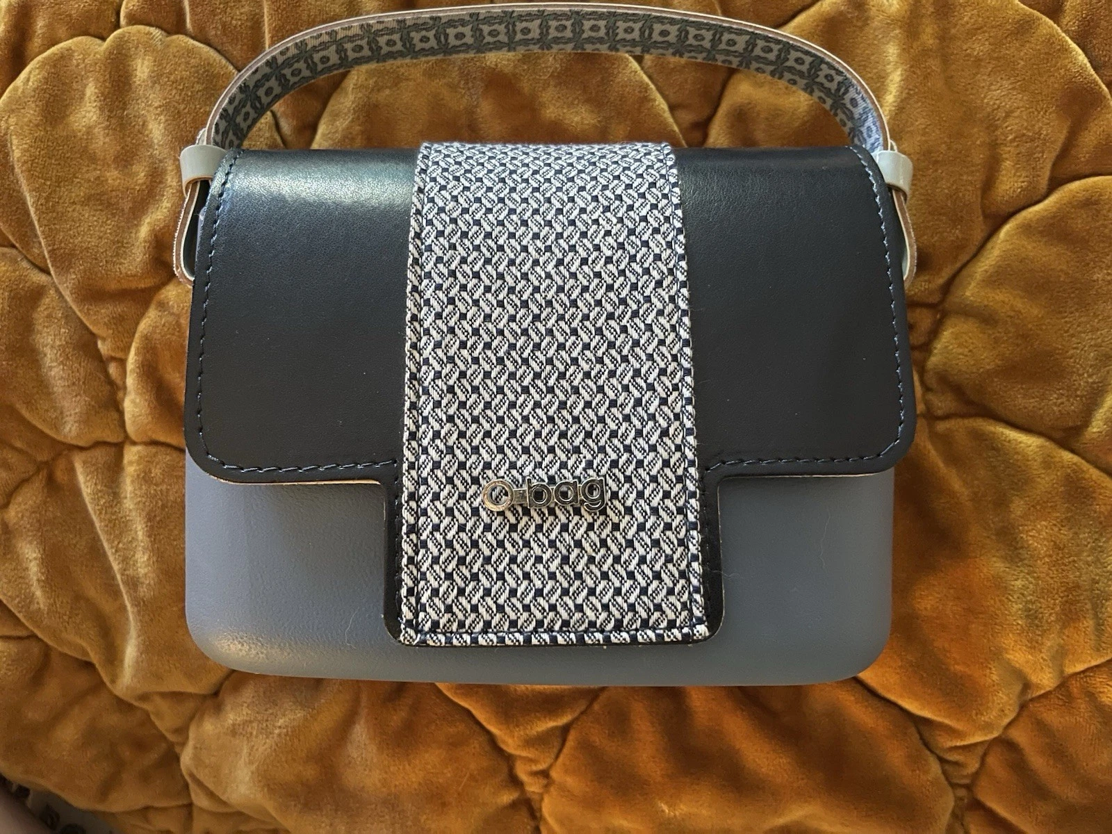 O bag Gray Black White Woven Accent Rectangle Shoulder Bag, Magnetic Closure - O Bag