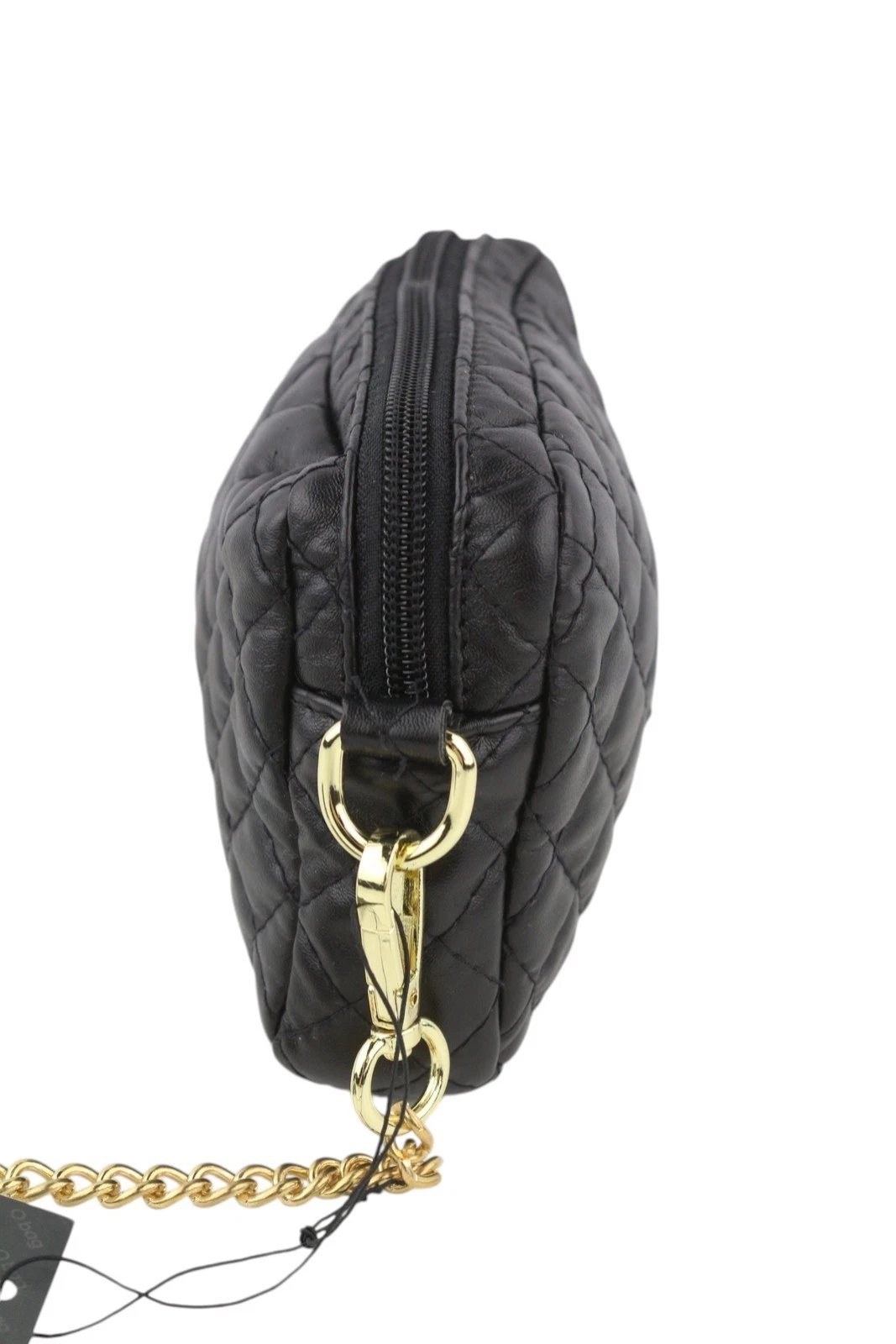 O Bag Extra Pocket Women's Bag OS Black Quilted Coated Gold Chain Crossbody - O Bag