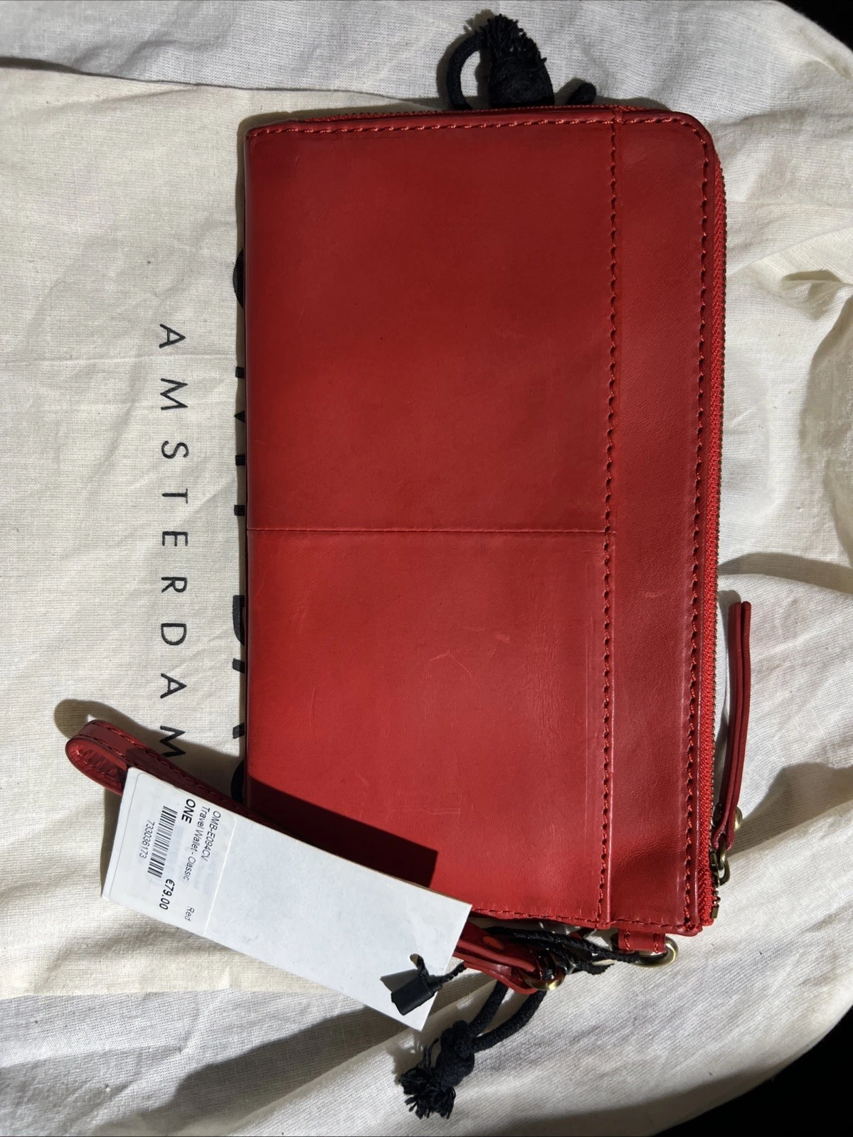 O My Bag Amsterdam Travel Pouch Red Classic Leather Wristlet Bag Wallet - O Bag