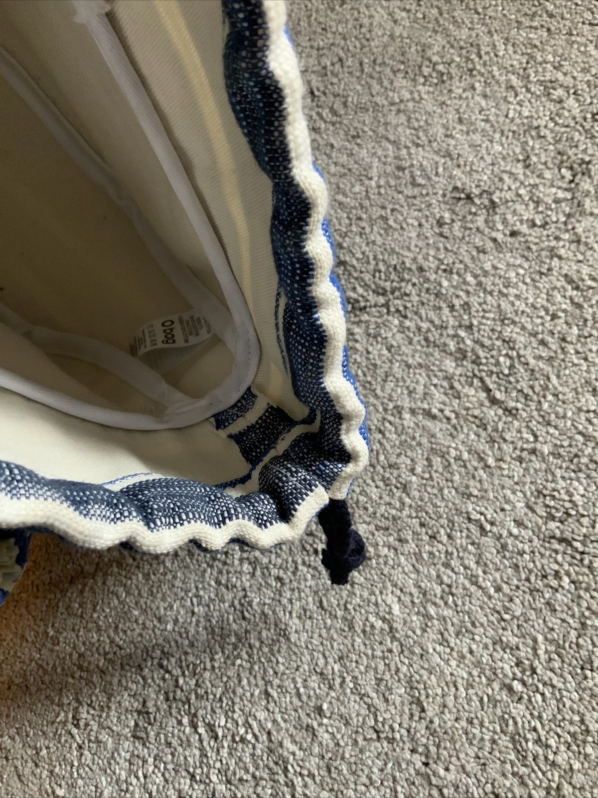 O Bag Made In Italy Rubber Shoulder Fabric Insert Chain Handle Blue Striped Flaw - O Bag