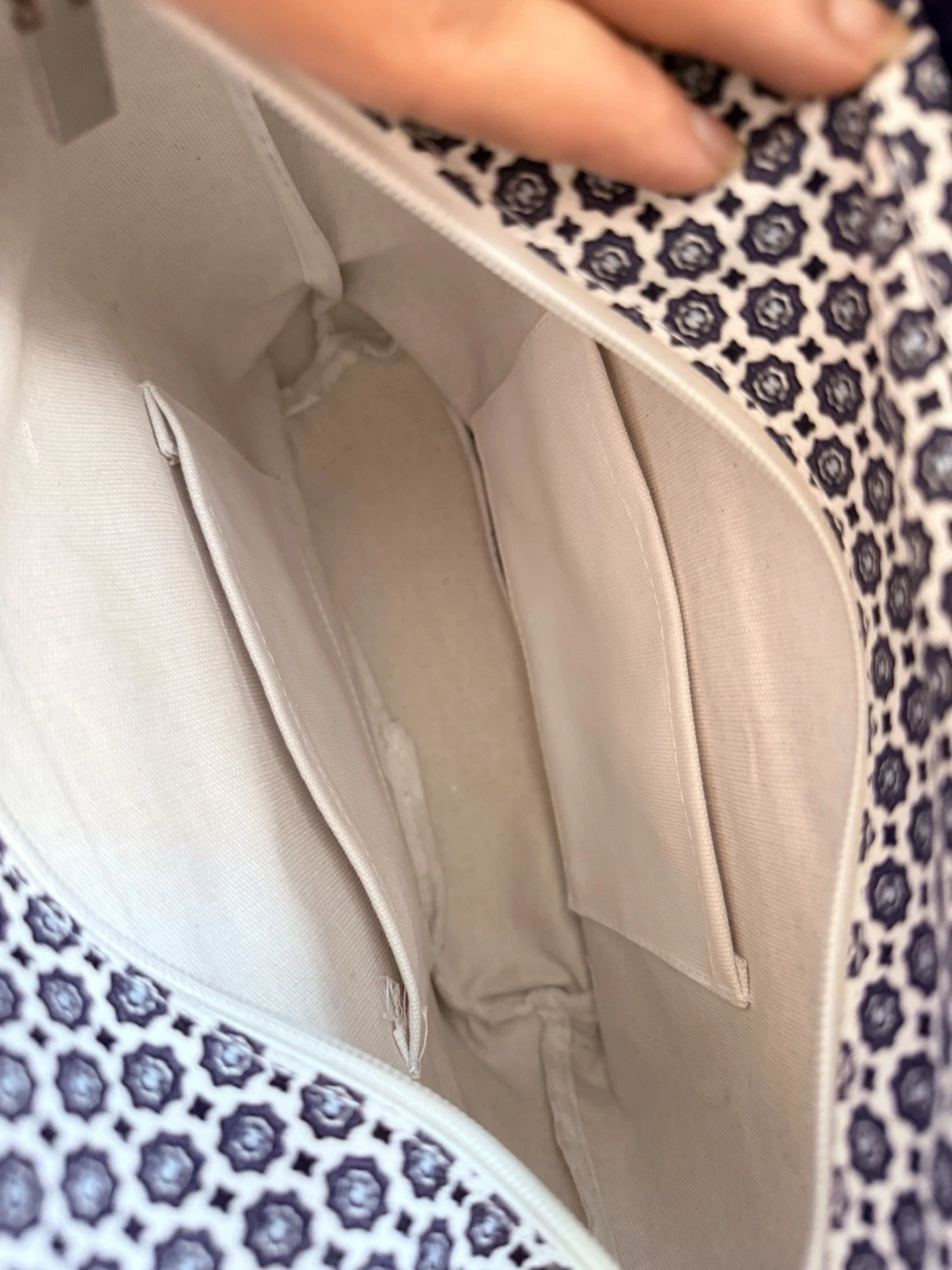 O Bag Blue Italian Handbag Purse Waterproof White Handles Removable Lining - O Bag