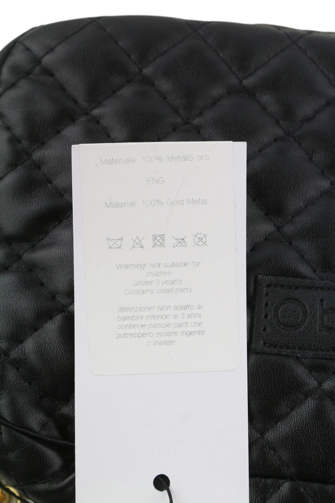 O Bag Extra Pocket Women's Bag OS Black Quilted Coated Gold Chain Crossbody - O Bag