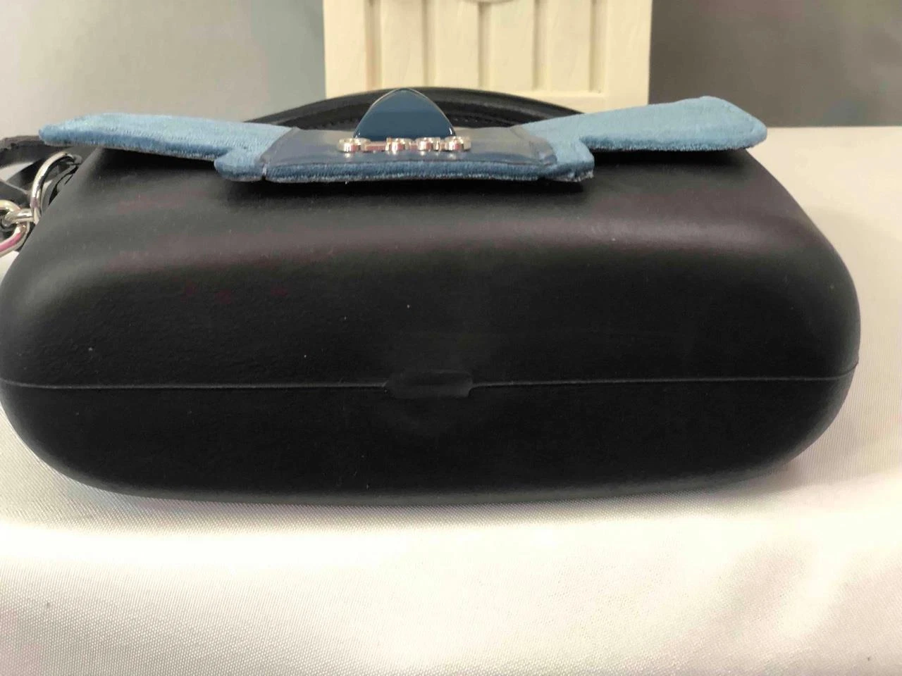 O BAG Italy Studs Blue Velvet with Rubber Body Satchel Flap Crossbody Bag - O Bag