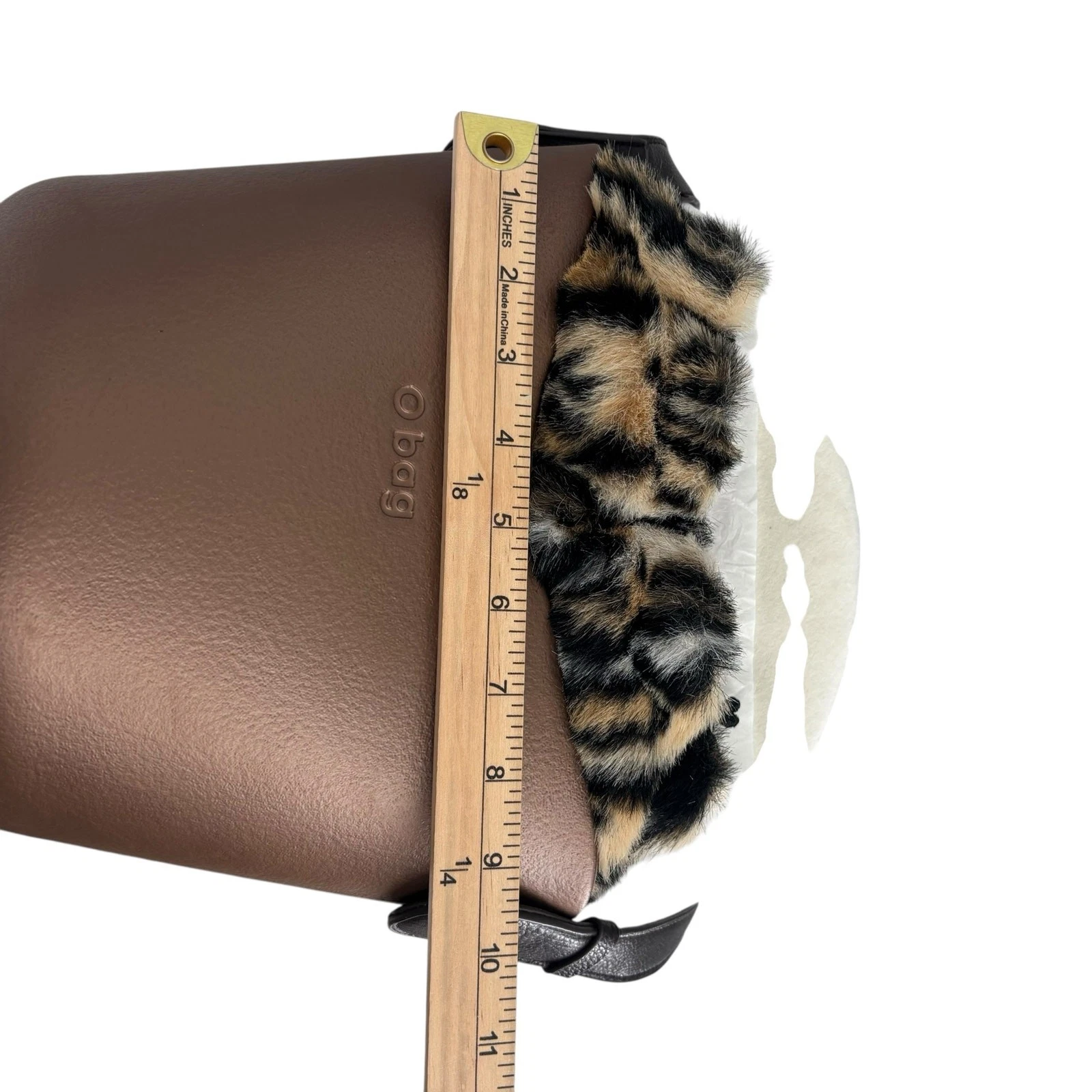 O Bag Italy Eva Compound Basket Tote Crossbody Bronze Faux Leopard Drawstring - O Bag