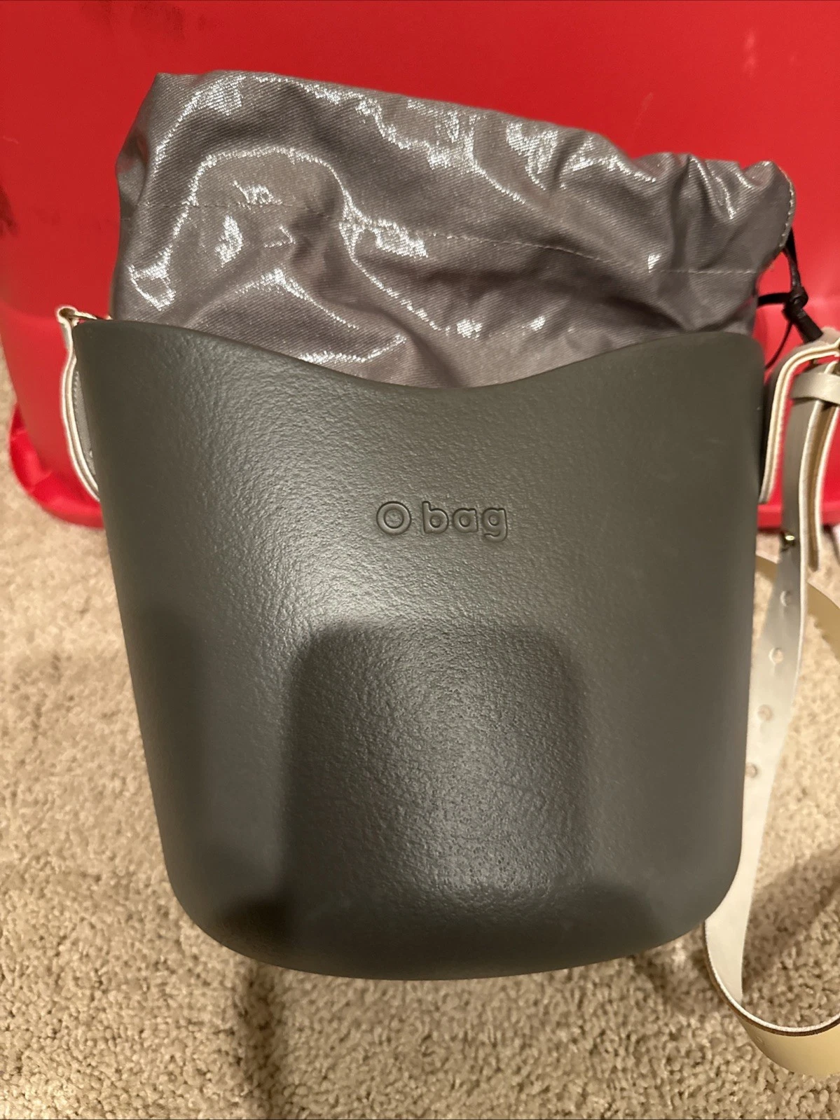 Obag Medium Tote Beige Brown Rubber Open Top Purse EUC, Italy - O Bag