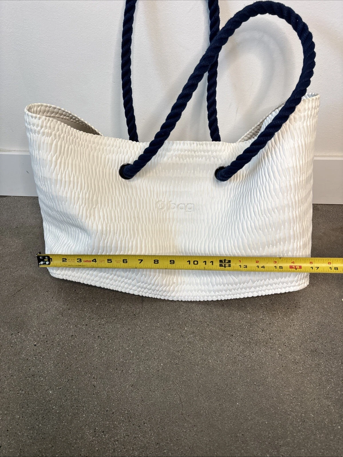 O Bag Beach Bag white w/ blue canvas handles + canvas beach bag insert - O Bag