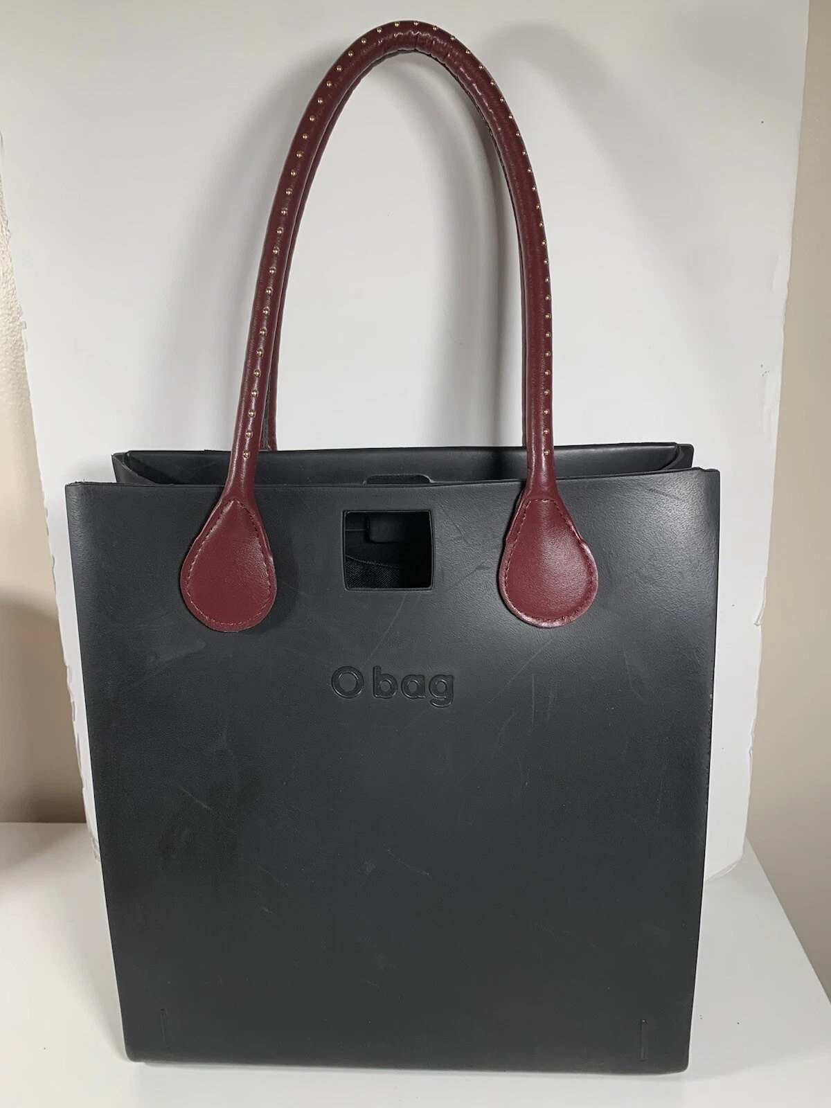 oBag Classic Black/Plum Purple Handles Large Bag Tote Italy AS-IS O Bag - O Bag