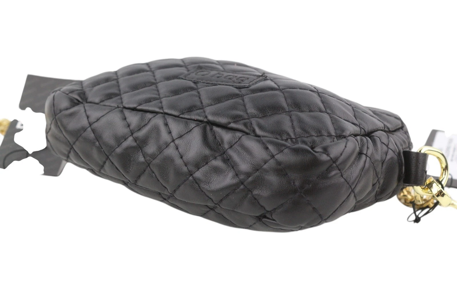 O Bag Extra Pocket Women's Bag OS Black Quilted Coated Gold Chain Crossbody - O Bag