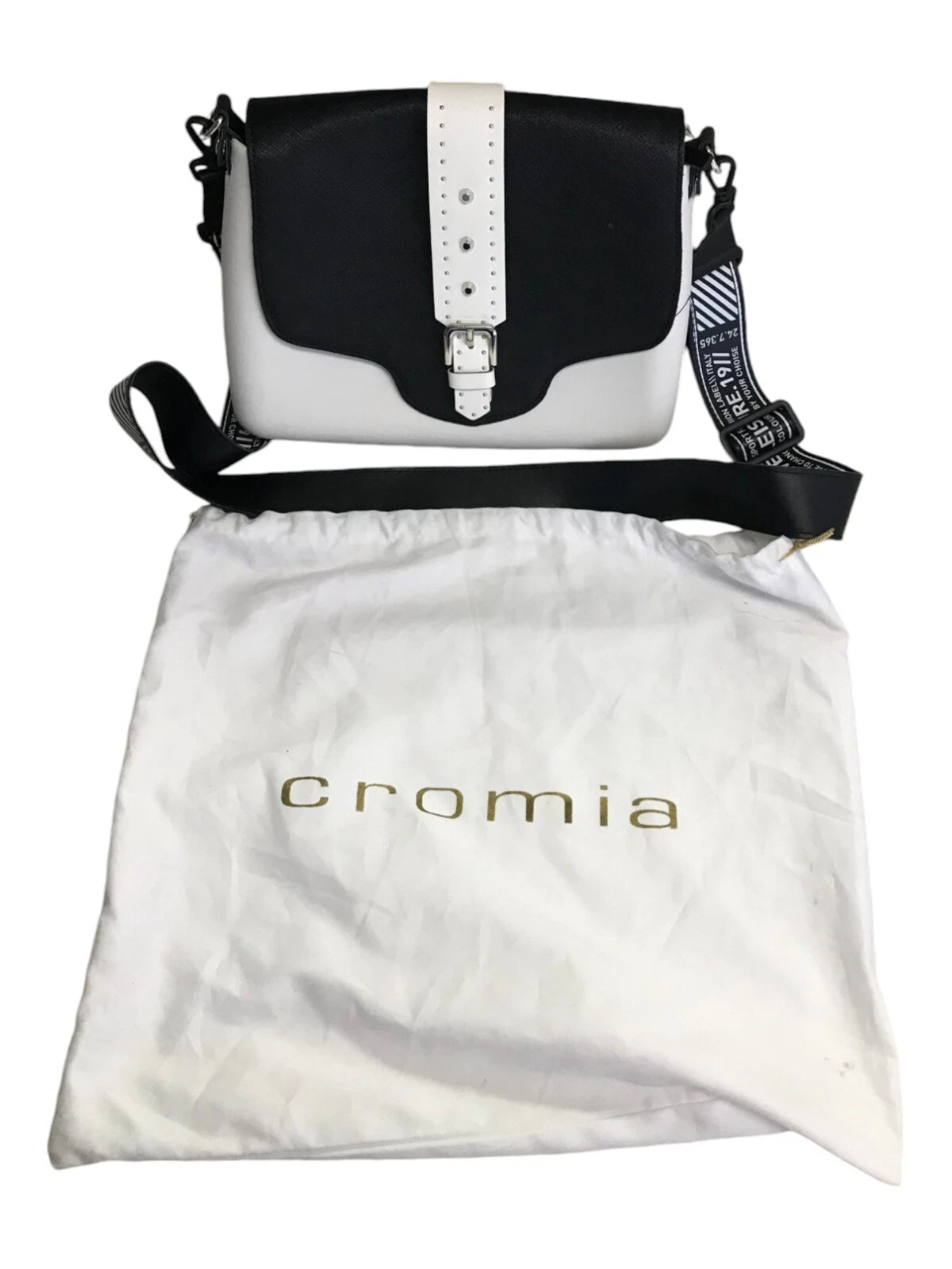 O Bag Italy White Color With Black Removable Strap Tote Purse Handbag Buckle - O Bag