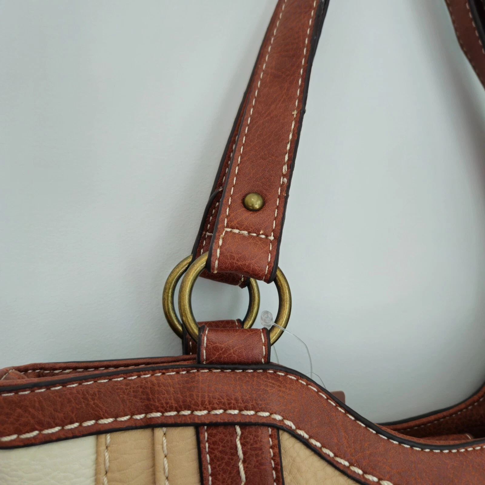 B.O.C. Crocket Power Tulip Brown Cream Tan Vegan Leather Purse Handbag - O Bag