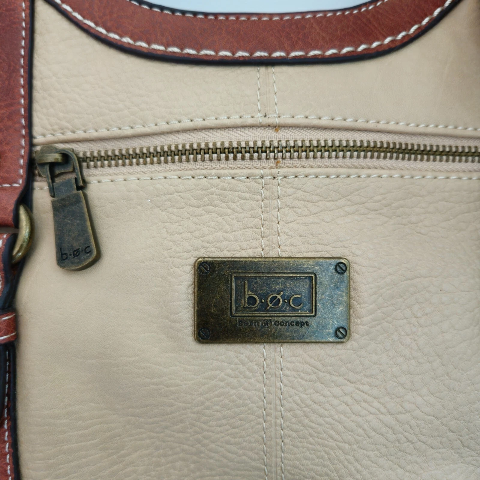 B.O.C. Crocket Power Tulip Brown Cream Tan Vegan Leather Purse Handbag - O Bag