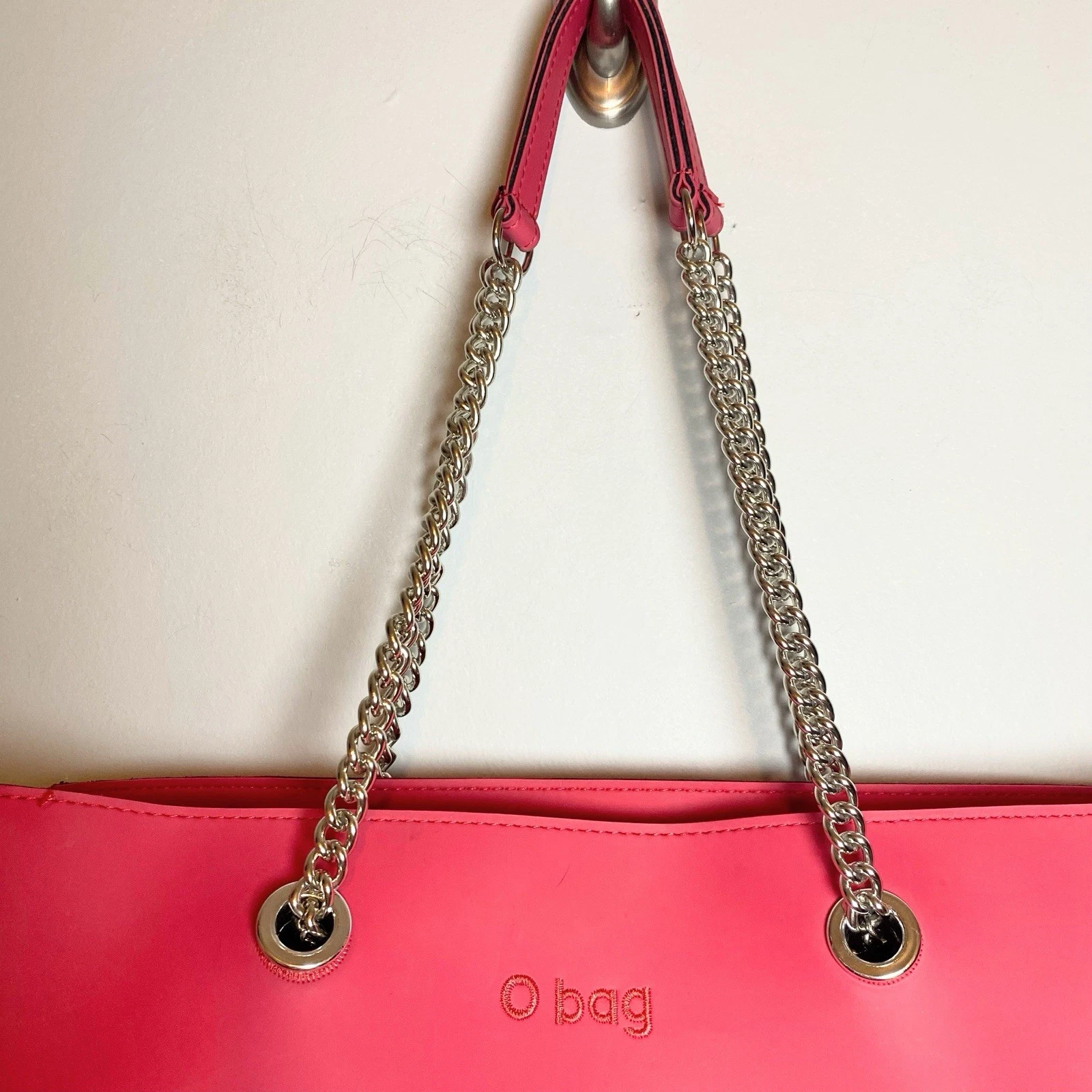 O Bag Unique Soft Melville Amarato Tote Bag Large Pink Chain Handles - O Bag
