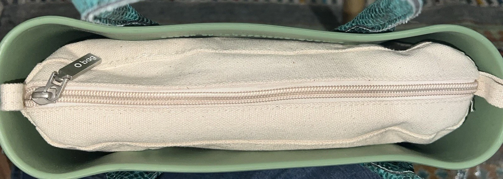 O bag Matcha Green W/ Blue Reptile Handles & Canvas Lining - O Bag