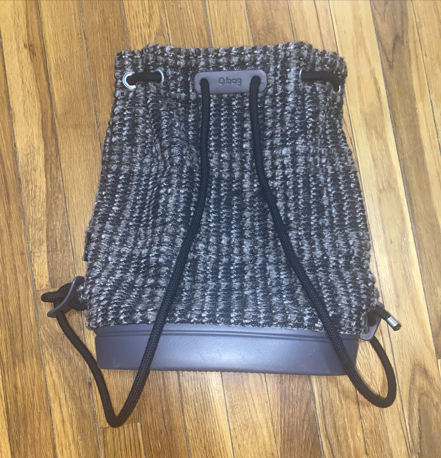 Rare O Bag Italy Sling Sack Backpack Bag Wool Tweed Rubber Bottom Anthropologie - O Bag