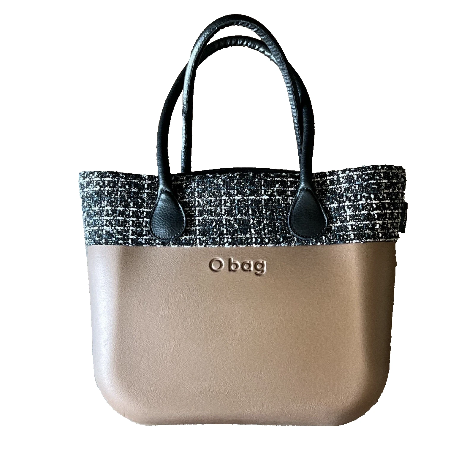 O bag Obag Italy Bronze Brown / Black Handles & Tweed Insert Tote Purse Handbag - O Bag